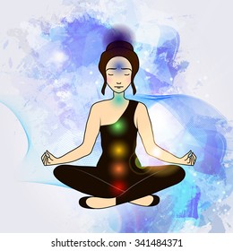 Vector illustration concept Aura and chakra, meditation.