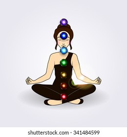 Vector illustration concept Aura and chakra, meditation.