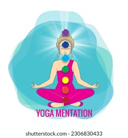Vector illustration concept Aura and chakras., meditation.