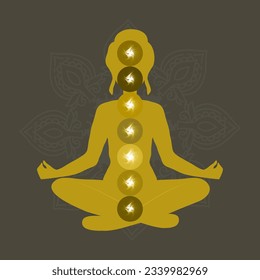 Vector illustration concept Aura and chakras., meditation.