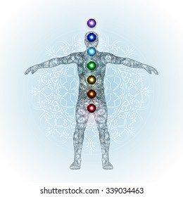 Vector illustration concept Aura and chakras.