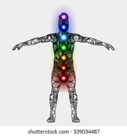 Vector illustration concept Aura and chakras.