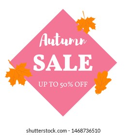 Vector illustration. The concept of the autumn sale. Yellow maple autumn leaf with the inscription sale