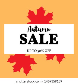 Vector illustration. The concept of the autumn sale. Yellow maple autumn leaf with the inscription sale