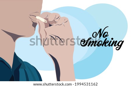 Vector illustration concept of bad habit and danger of smoking, flat design of Smoker holds cigarette