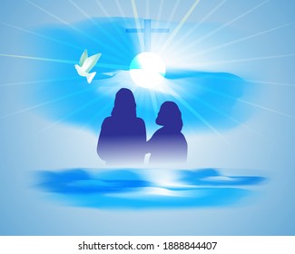 Vector illustration concept of Baptism of Jesus Christ by John the Baptist background.