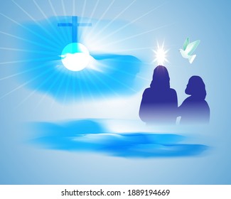 Vector illustration concept of Baptism of Jesus Christ by John the Baptist background.