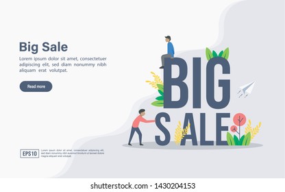 Vector illustration concept of big sale. Modern illustration conceptual for banner, flyer, promotion, marketing material, online advertising, business presentation