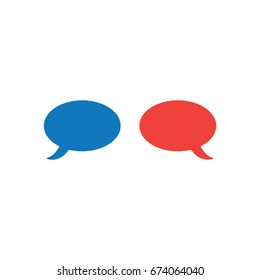 Vector illustration concept of blue and red speech bubble icons in different directions on white background with flat design style.