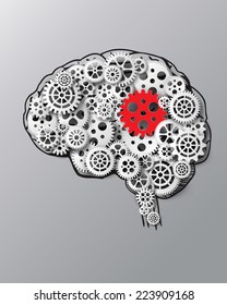 Vector illustration concept of brain and gear.paper art style.