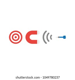 Vector illustration concept of bulls eye with magnet attracting dart.