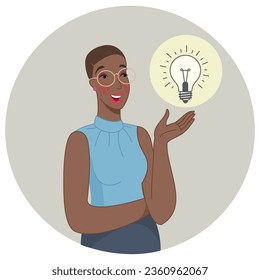 Vector illustration concept. The business girl had an idea. Creative flat design for web banner, marketing material, business presentation, online advertising.