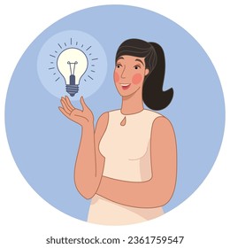 Vector illustration concept. The business girl had an idea. Creative flat design for web banner, marketing material, business presentation, online advertising