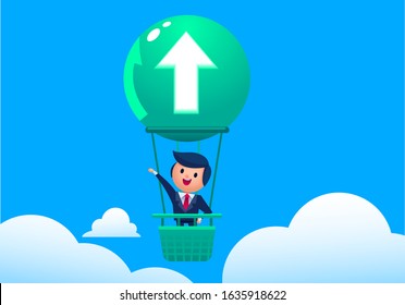 Vector illustration concept of business man fly up above the cloud with balloon