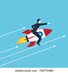Vector illustration concept business man riding rocket