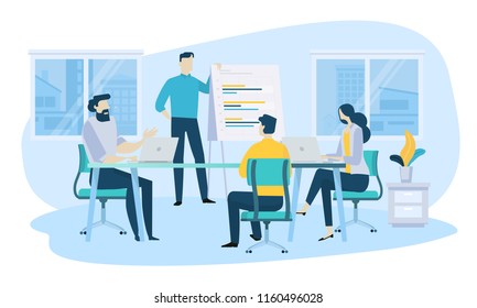 Vector illustration concept of business meeting, teamwork, training, improving professional skill. Creative flat design for web banner, marketing material, business presentation, online advertising. - Shutterstock ID 1160496028