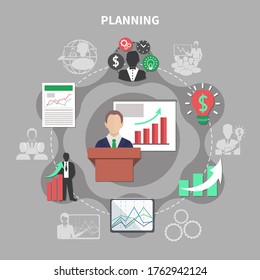 Concepto de ilustración vectorial de plan de negocio o flujo de trabajo, administración de tiempo, planificación, aplicación de tareas, trabajo en equipo, reunión. Diseño plano creativo para banner web, material de marketing, presentación de negocios.