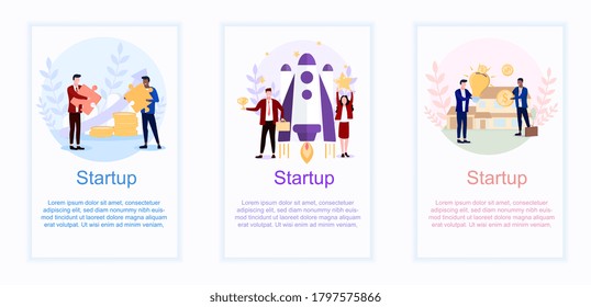 Vector illustration concept of business startup. Set of people create business in different fields