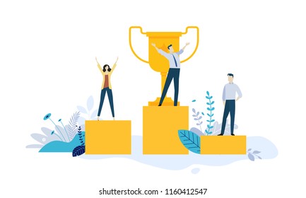 Vector illustration concept of business success, leadership, awards, career, successful projects, goal, winning plan, competition. Creative flat design for web banner, business material. - Shutterstock ID 1160412547