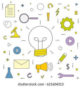 Vector illustration concept of business symbols and processes on a white background