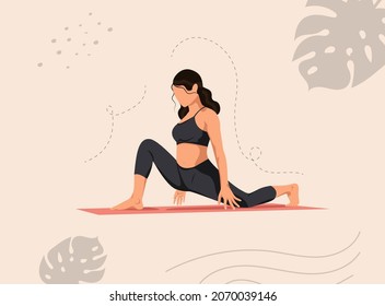 Vector illustration concept business woman practicing yoga.