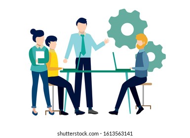Vector illustration concept of business workflow, time management, planning, task app, teamwork, meeting. Creative flat design for web banner, marketing material, business presentation.