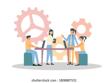 Vector illustration concept of business workflow, time management, planning, task app, teamwork, meeting. Creative flat design for web banner, marketing material, business presentation.