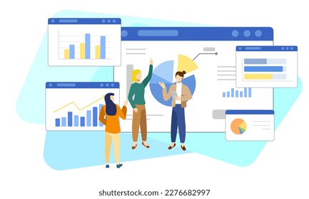 Vector illustration concept of business workflow, time management, planning, task app, teamwork, meeting. Creative flat design for web banner, marketing material, business presentation.