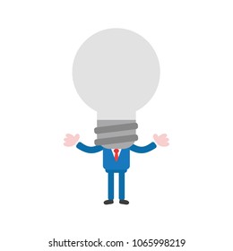 Vector illustration concept of businessman character with gray light bulb icon head.