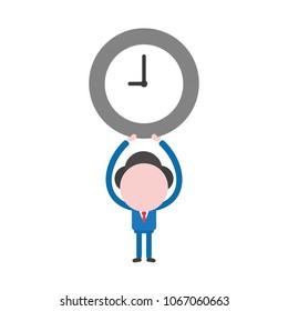 Vector illustration concept of businessman character holding up clock time icon.