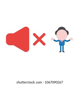 Vector illustration concept of businessman character with red speaker sound symbol icon off.