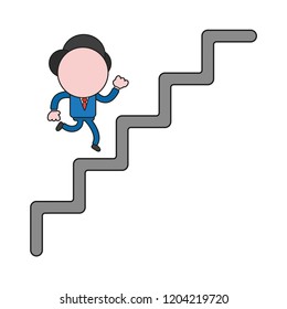 Vector illustration concept of businessman character running on stairs. Color and black outlines.