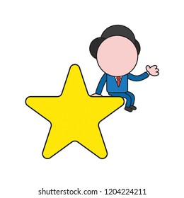 Vector illustration concept of businessman character sitting on star. Color and black outlines.