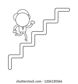 Vector illustration concept of businessman character running on stairs. Black outline.