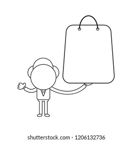 Vector illustration concept of businessman character holding shopping bag. Black outline.