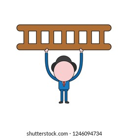 Vector illustration concept of businessman character holding up ladder. Color and black outlines.
