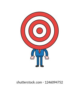 Vector illustration concept of businessman character with bulls eye head. Color and black outlines.