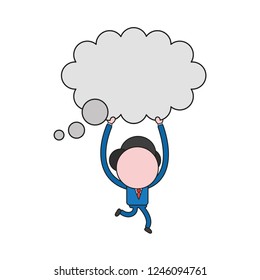 Vector illustration concept of businessman character running and carrying thought bubble. Color and black outlines.