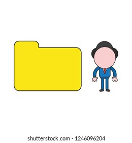 Vector illustration concept of businessman character with closed file folder. Color and black outlines.
