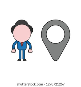 Vector illustration concept of businessman character with map pointer. Color and black outlines.