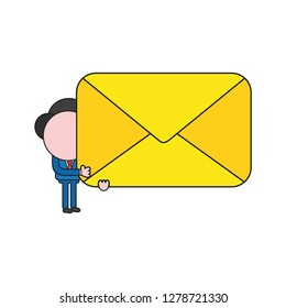 Vector illustration concept of businessman character holding mail envelope. Color and black outlines.