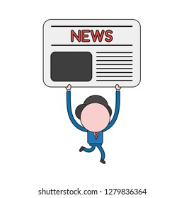 Vector illustration concept of businessman character running and carrying newspaper. Color and black outlines.