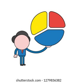 Vector illustration concept of businessman character holding three parts diagram. Color and black outlines.