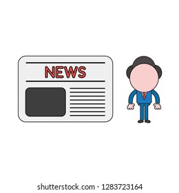 Vector illustration concept of businessman character with newspaper. Color and black outlines.