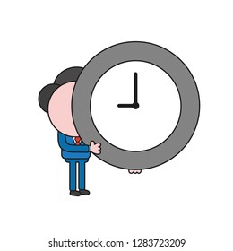 Vector illustration concept of businessman character holding clock. Color and black outlines.