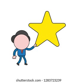 Vector illustration concept of businessman character walking and holding star. Color and black outlines.
