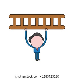 Vector illustration concept of businessman character holding up ladder. Color and black outlines.