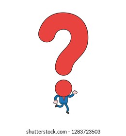 Vector illustration concept of businessman character running with question mark head. Color and black outlines.