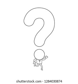Vector illustration concept of businessman character running with question mark head. Black outline.