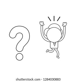 Vector illustration concept of businessman character running away from question mark. Black outline.